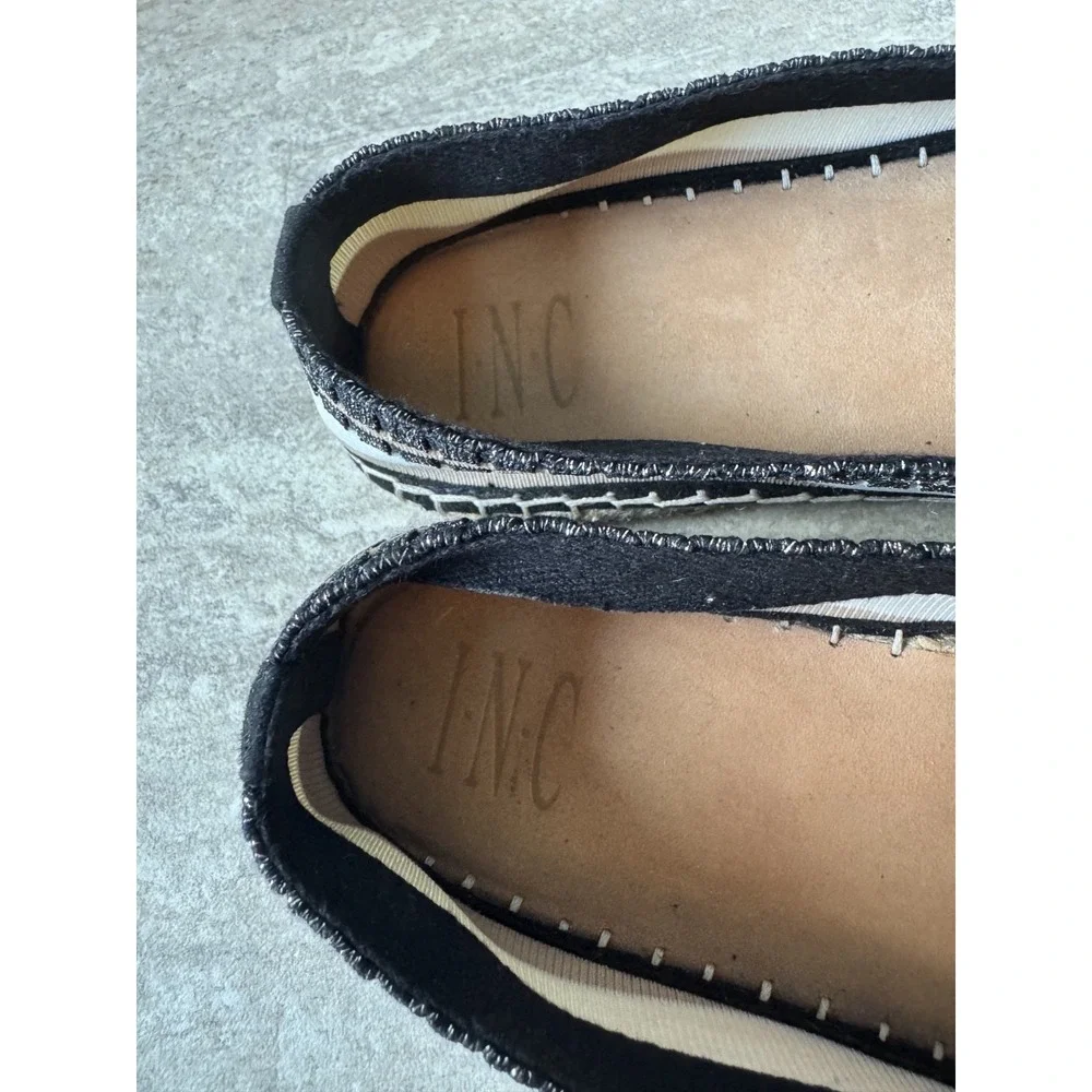 INC Women's Espadrilles Black Tan & White Resort Vacation Chic Size 8.5